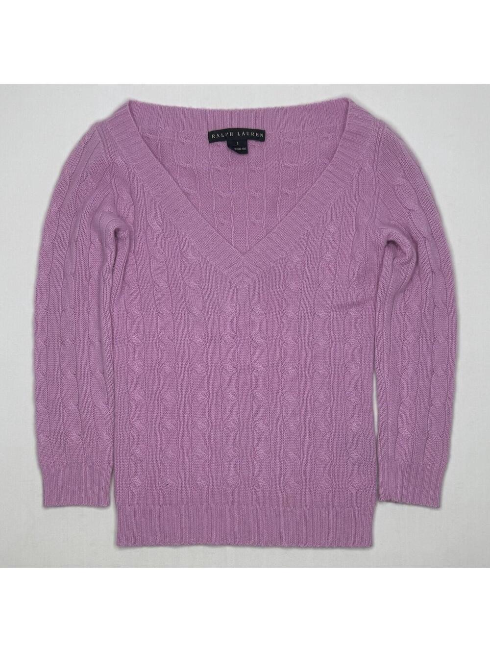 Ralph Lauren Black Label Size Small Pink 100% Cashmere Cable Knit Sweater